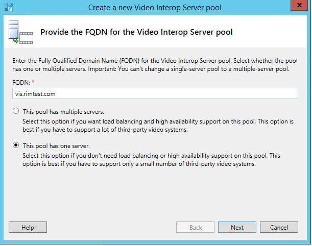 Create a new Video Interop Server pool